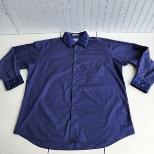 Karl Knox Mens Single Needle Dress Shirt Navy Blue Long Sleeve Satin Trim 18.5